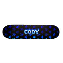 Cody skateboard blue fire and flames design.