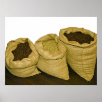 coffee beans in burlap sack