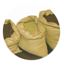 coffee beans in burlap sack