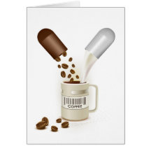 COFFEE CAPSULES BEANS MILK VECTOR ICON LOGO PILLS GREETING CARD