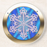Coffee Coaster Blue Satin, Gold Rim with Doily