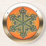 Coffee Coaster Orange Satin, Gold Rim with Doily