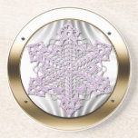 Coffee Coaster White Satin, Gold Rim with Doily