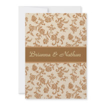 Coffee Gold Cream Damask Wedding Invitation