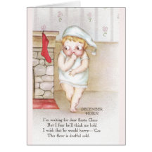 Cold Kid Waiting for Santa Claus Vintage Christmas Greeting Card