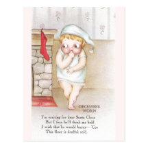 Cold Kid Waiting for Santa Claus Vintage Christmas Postcards