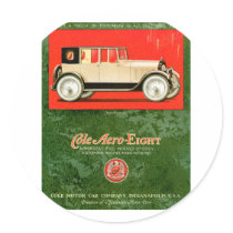 Cole Aero Eight ~ Vintage Automobile Ad Round Sticker