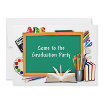 Collage of Chalkboard & School Supplies Graduation Personalized Announcements