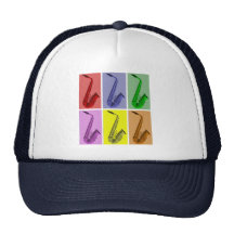 Collage of Colourful Saxophones Pattern hat