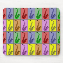 Collage of Colourful Saxophones Pattern Mousepad