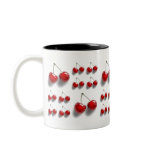collage with cherries mugs