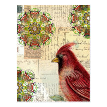 Collaged Old Letters and Postcards with Bird