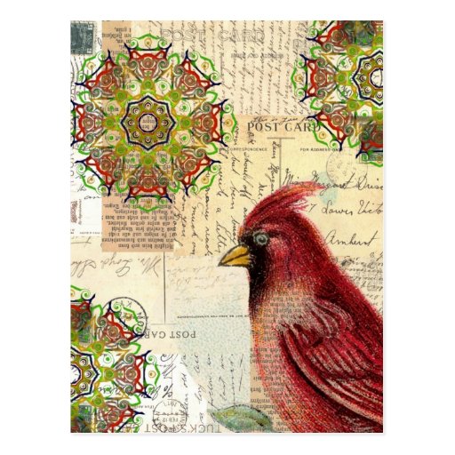 Collaged Old Letters and Postcards with Bird