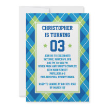 Collegiate Style Blue & Green Argyle 5X7 Birthday