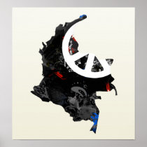 Colombia Trendy Peace Sign with Colombian map Poster