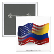 Colombian-American Waving Flag Pinback Buttons