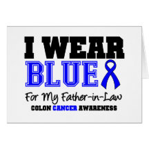 Colon Cancer Blue Ribbon Father-in-Law (Sporty) Card