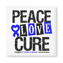 Colon Cancer Peace Love Cure Fridge Magnets