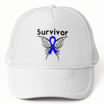 Colon Cancer Survivor Tribal Butterfly Trucker Hats