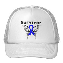 Colon Cancer Survivor Tribal Butterfly Trucker Hats