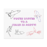 Color in Birthday Party invitations, postcards