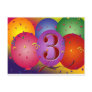 Colorful 3rd birthday balloon postcard