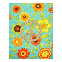 Colorful Girly Groovy Peace Floral Print Custom Invitation