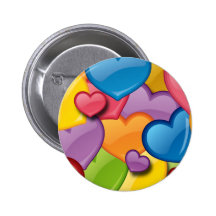 COLORFUL HEARTS COLLAGE PINBACK BUTTON