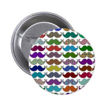 Colorful Mustache Pattern Pinback Button