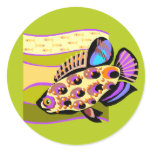 Colorful Retro Tropical Fish Round Stickers