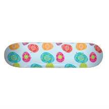 Colorful Spring Easter Eggs Pattern on Baby Blue Custom Skate Board