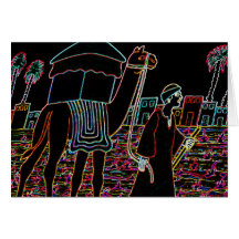 Coloured Illustration of Camel and Arab Outline Card