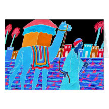 Coloured Illustration of Camel and Arab (Stylised) Greeting Card