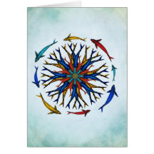 Colourful Abstract Koi Dharma Wheel Greeting Card