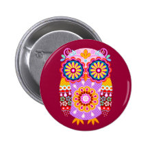 Colourful Abstract Owl Button