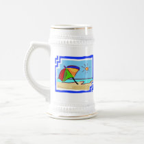 Colourful Beach Scene of Ocean, Sun & Umbrella Mug