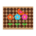 colourful bird with flowers and polka dot backgrou postcards