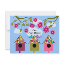 Colourful Birdhouses and Birds Housewarming Party Custom Invite