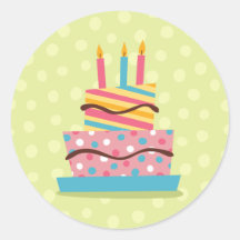 Colourful birthday cake on green background stickers