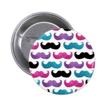 Colourful bling moustache pattern (Faux glitter) Pinback Buttons