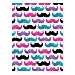 Colourful bling moustache pattern (Faux glitter) Postcard