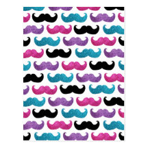 Colourful bling moustache pattern (Faux glitter) Postcard