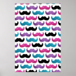 Colourful bling moustache pattern (Faux glitter) Posters