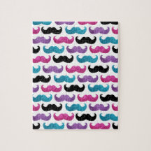 Colourful bling moustache pattern (Faux glitter) Jigsaw Puzzles