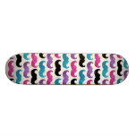 Colourful bling moustache pattern (Faux glitter) Custom Skate Board