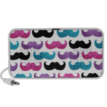 Colourful bling moustache pattern (Faux glitter) Travelling Speakers
