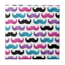 Colourful bling moustache pattern (Faux glitter) Ceramic Tile