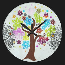Colourful Blooming Trees Wall Clock wall clocks