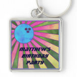 Colourful Bowling Birthday Party Keychain Retro 80