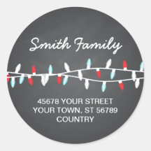 Colourful Christmas Lights Address Label Round Stickers